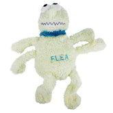 Multipet Flea dog toy 12in with pinch-me-back promotes interactive tug-and-squeak play.