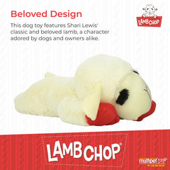 Multipet Lamb Chop cream plush closeup highlights soft cuddle texture.