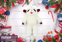 Multipet Lambchop plaid fabric closeup highlights soft, durable plush.