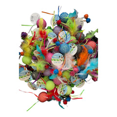 Multipet mesh feather ball in action encourages chasing and swatting.