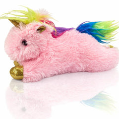 Multipet Unicorn Dog Toy front view in pink plush with squeaker for interactive play