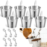 Mumufy flat-side bucket mounted on cage for spill-free hydration