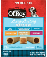 Munchy Bone Dog Treats variety-pack front view highlighting long-lasting chew entertainment.