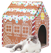 MUNILAIL gingerbread cat house full view for indoor play and cozy rest.