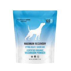 Mushroom Matrix Maximum Recovery packaging highlights premium organic blend for dogs and cats for daily pet wellness.