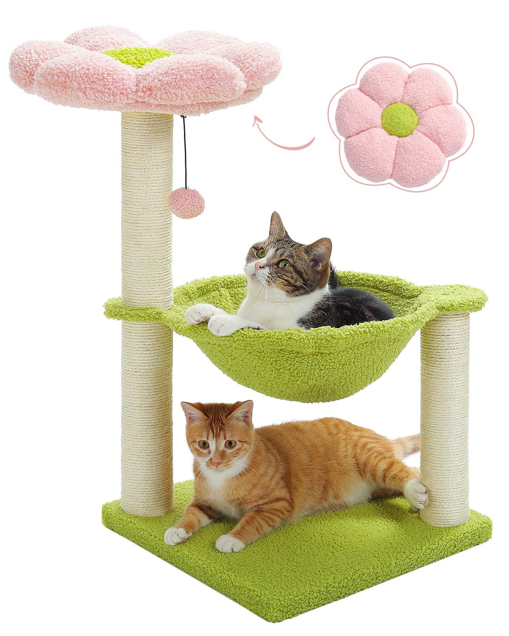 MUTTROS Flower Cat Tree top perch in pink for cozy naps and playful observation at home.