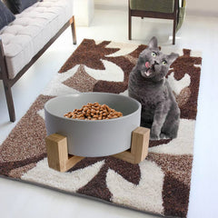 MUYG elevated ceramic bowl on wood stand supports knee-friendly eating