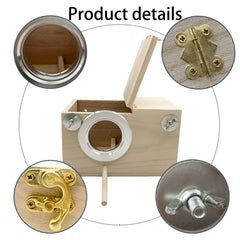 MUYG parakeet breeding box secure-mount demonstrates bolt locks for cage stability.