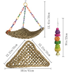MUYG seagrass mat with bird hanging bell for gentle pecking and sound cues