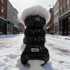 MuYaoPet hooded puffer coat for dogs in black with easy snap closure