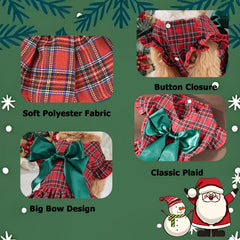 MuYaoPet bow-tie close-up showing festive detail and vibrant red-green plaid.
