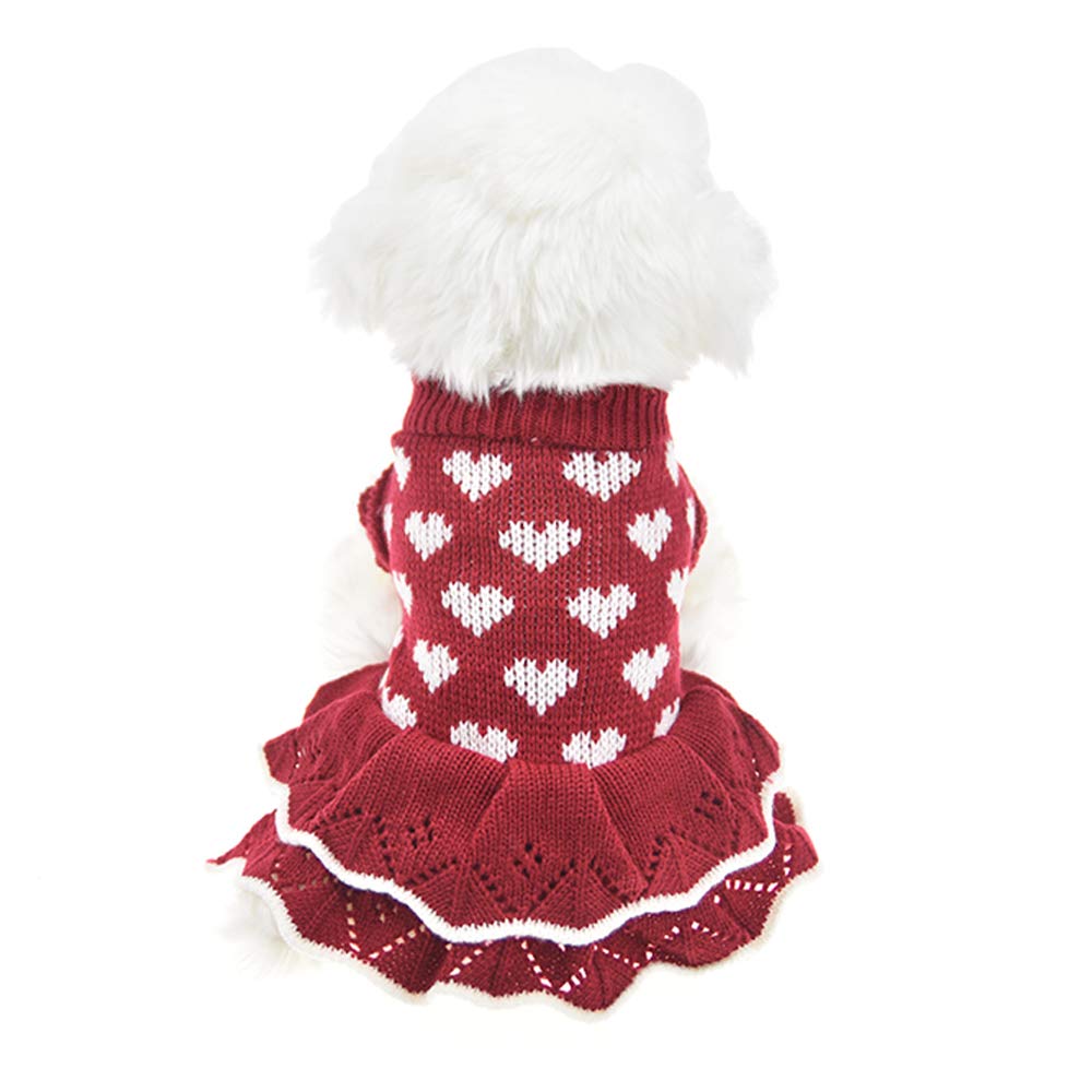 MuYaoPet small dog sweater front view, red color, snug fit for chilly walks.