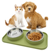 MUYG double dog bowls with stainless steel bowls and anti-slip base for mess-free feeding.