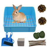 MUYG rabbit litter box blue front view promotes clean, odor-controlled cage setup