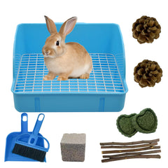 MUYG rabbit litter box blue front view promotes clean, odor-controlled cage setup
