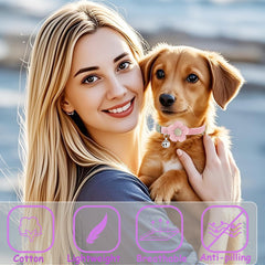 MUZIEBA small dog collar soft fabric pink offers gentle neck comfort all day