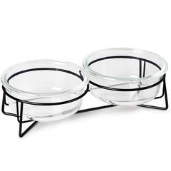 MUZITY double-glass-raised-bowls with stand for ergonomic feeding of cats and small dogs.