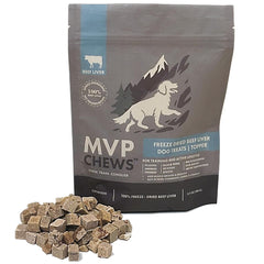 MVPChews beef liver treats in 3.5oz packaging ideal for training rewards.