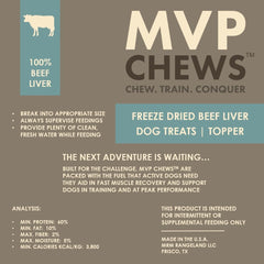 MVPChews beef liver treats shown as a training reward for dogs during sessions.