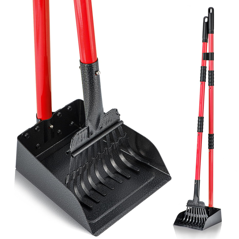 MXF Pooper Scooper long-handle tray in red enables easy cleanup on grass