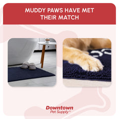 My Doggy Place anti-slip backing mat proves stability on slippery floors after muddy paws.