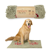 My Doggy Place microfiber dog mat with paw print keeps paws dry and floors cleaner.