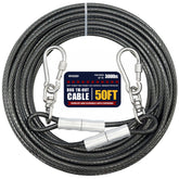 MYAXBD dog tie out 50ft cable closeup highlighting rugged construction for secure yard containment.