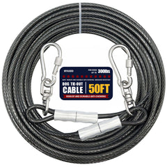 MYAXBD dog tie out 50ft cable closeup highlighting rugged construction for secure yard containment.