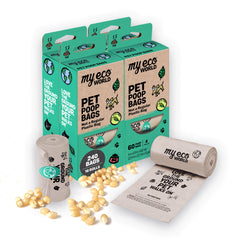 MyEcoWorld compostable dog poop bags 240-count pack for eco-friendly dog walks.