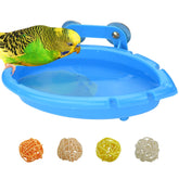 Mygeromon bird bath blue inside cage for easy, space-saving hydration.