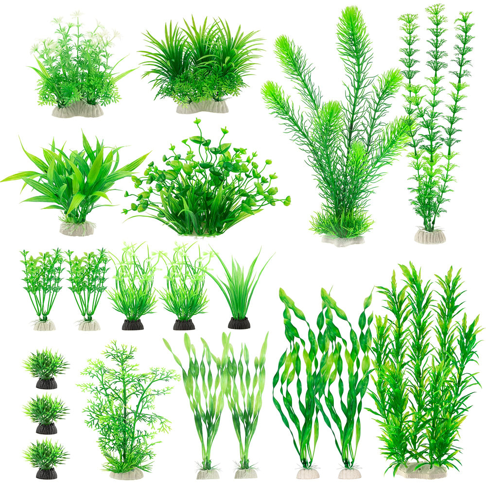MyLifeUNIT aquarium plants 20-pack green variety adds lush greenery and serves as fish hiding spots.