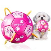 MYOKIA Size 2 pink dog soccer ball with straps ready for interactive fetch and training
