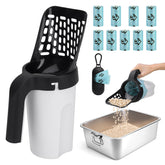 MYPIN cat litter scooper with holder for easy one-handed cleanup and bag-ready disposal.