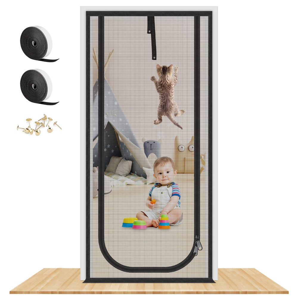 MYPIN upgraded reinforced cat screen door open view for airflow and pet protection.