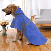 NACOCO large dog raincoat back view in blue with full coverage and reflective visibility.