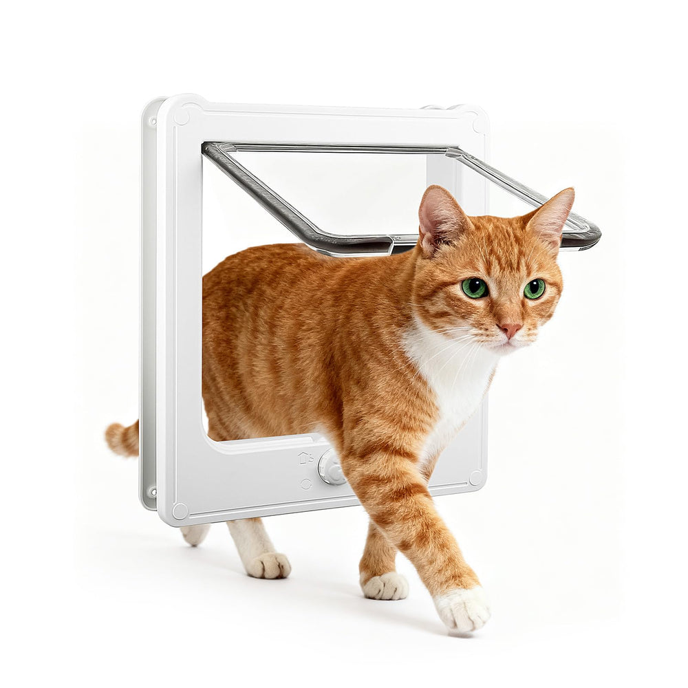 NAMSAN cat door white frame installation view showing flexible interior/exterior placement