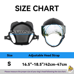 NAMSAN dog helmet UV visor highlights eye protection against sun and debris.