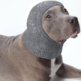 Nanaki dog calming hoodie ear wrap on a brown dog, offering snug quiet relief during outings.