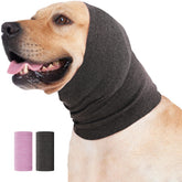Nanaki quiet dog head cover worn on a dog for calm comfort during outings.