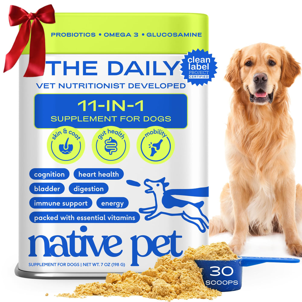 Native Pet 11in-1 dog vitamin powder bottle supports overall wellness.