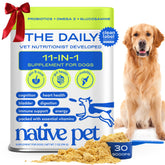 Native Pet 11in-1 dog vitamin powder bottle supports overall wellness.