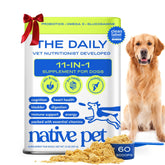 Native Pet 11-in-1 dog vitamins bottle close-up signaling full-body support.