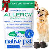 Native Pet Allergy Chews packaging highlights all-natural ingredients for seasonal relief.