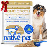 Native Pet bone broth powder scoop boosts meal flavor for picky eaters.