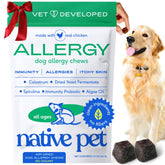 Native Pet Dog Allergy Chews packaging showcases natural ingredients for seasonal relief