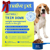 Native Pet GutWell Trim Down tub showing weight management supplement that supports fullness and metabolism.