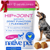 Native Pet Pain Relief dog chews closeup highlights joint support and tasty flavor.