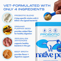 Native Pet Probiotics for Dogs includes digestive enzymes for nutrient breakdown