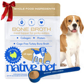 Native Pet Turkey Bone Broth Powder bag highlights pure turkey nutrition for toppers.