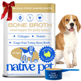 Native Pet turkey bone broth powder bottle showing joint nutrition.